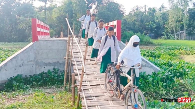 ব্রিজ আছে, সংযোগ সড়ক নেই: ঝুঁকিপূর্ণ বাঁশের সাঁকোই ভরসা ৮-১০ হাজার মানুষের